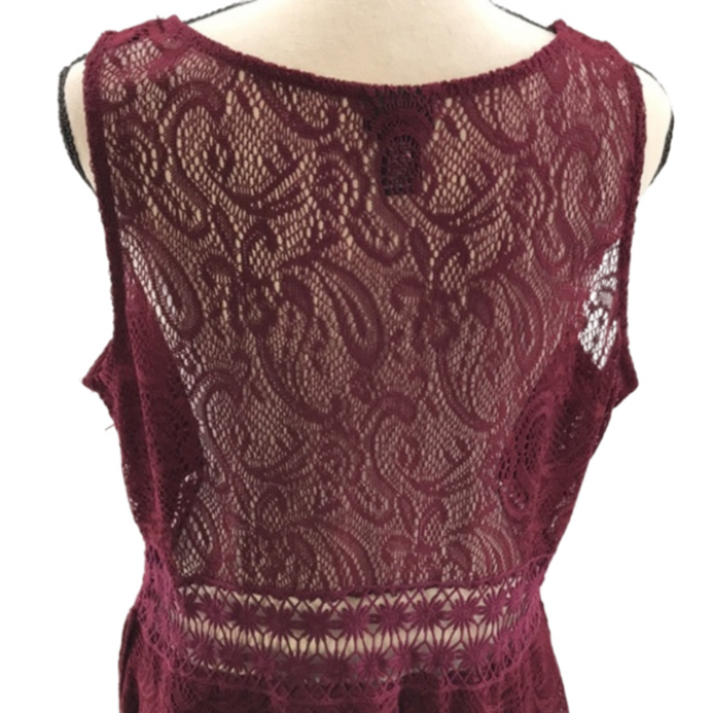 RUE21 Burgundy Lace Cut Out (Waist & Back) Skater Dress w/Side Zipper—Sz XL - Picture 7 of 13